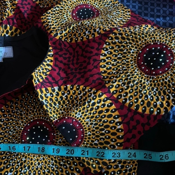 Kweenzyafrik Luxury  Ankara patterned studded cape open jacket Sz L - Picture 10 of 16